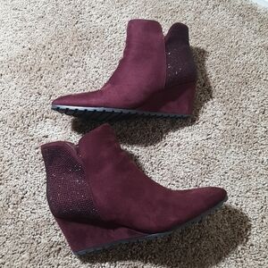 Anne Klein Burgundy Wedge Ankle Boots